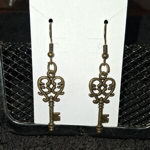 Brass Key Dangle Earrings
